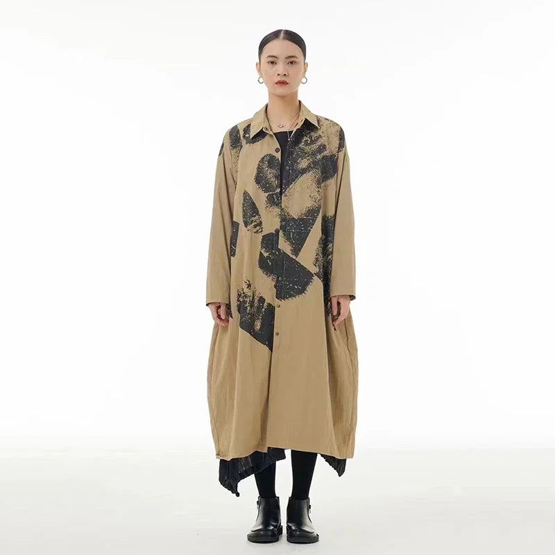 XITAO Fashion Casual Trench Loose Simplicity Turn-down Collar Print Single Breasted Women All-match Coat WLD13254