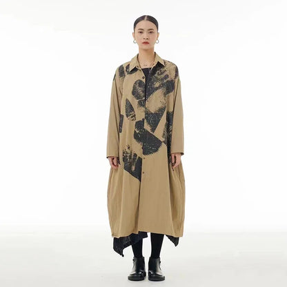 XITAO Fashion Casual Trench Loose Simplicity Turn-down Collar Print Single Breasted Women All-match Coat WLD13254