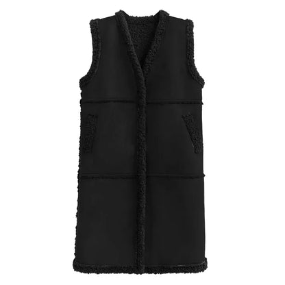 XITAO V-neck Patchwork Pocket Single Breasted Vests Solid Color Loose Casual Fashion Sleeveless Coat Winter All Match DMJ3474