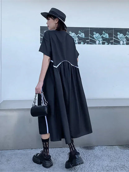 XITAO Pleated Dress Striped Pullover Half Sleeve Goddess Fan Casual Style 2024 Summer Minority Loose Elegant Dress WMD7034