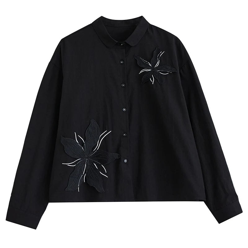 XITAO Floral Single Breasted Women Shirt Turn-down Collar Patchwork Loose Solid Color Tops Spring New Fashion DMJ2999