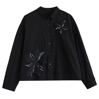 XITAO Floral Single Breasted Women Shirt Turn-down Collar Patchwork Loose Solid Color Tops Spring New Fashion DMJ2999