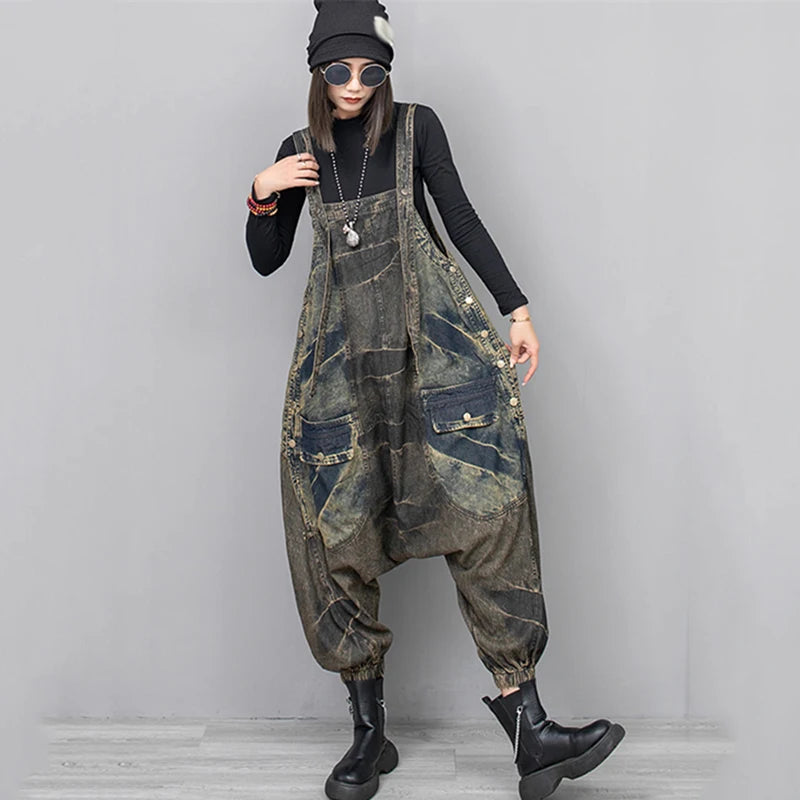 XITAO Distressed Personality Straps Jumpsuits Loose Slimming Fashion Street Trendy 2024 Spring Women New Jumpsuits DMJ3961