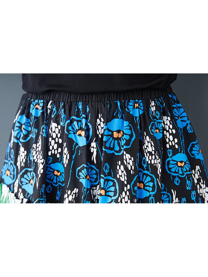 XITAO Gauze Patchwork Print Asymmetrical Skirt Elastic Waist Loose Fashion Slimming All Match Skirts Autumn New GMM1204