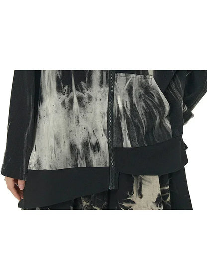 XITAO Tie Dye Asymmetrical Hooded Jackets Zipper Patchwork Pocket Loose Autumn New Arrival Casual Show Thin HQQ1592