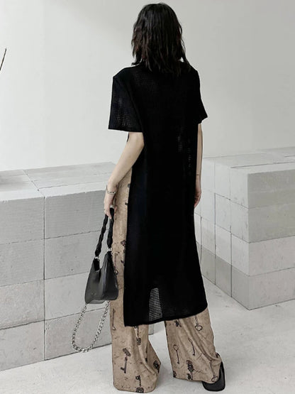 XITAO Irregular Pullover Grid Sheer Dress Slimming Fashion Simplicity Solid Color Street Trendy Personality Dress LYD1887