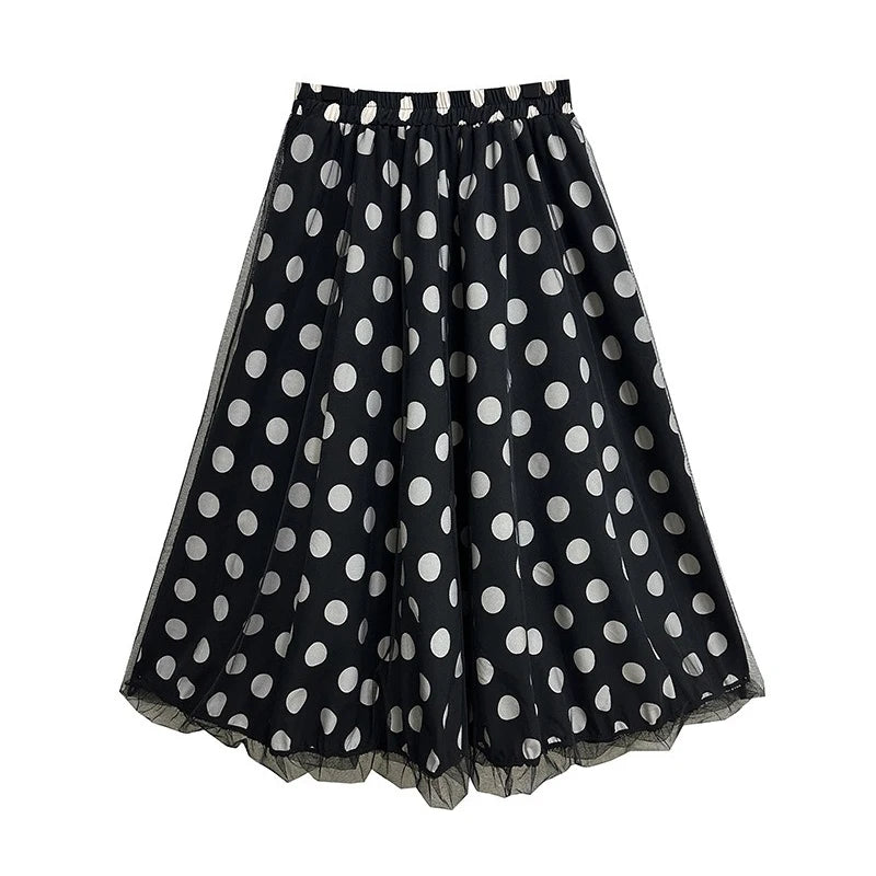 XITAO Vintage Patchwork Gauze Skirt Fashion Dot Women Summer New Loose All-match Slimming A-line Simplicity Skirt ZY8764