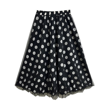 XITAO Vintage Patchwork Gauze Skirt Fashion Dot Women Summer New Loose All-match Slimming A-line Simplicity Skirt ZY8764