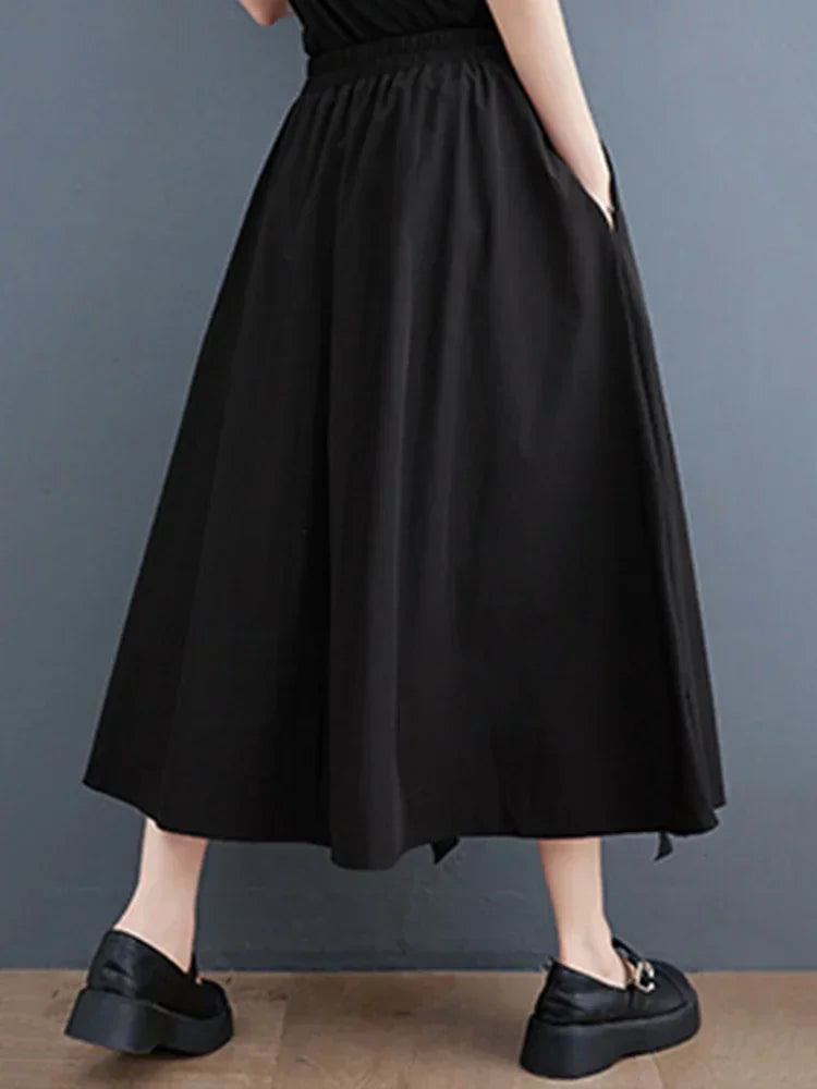 XITAO Loose Hollow Out Skirt Women Female 2024 Summer New Arrival Irregular Trendy A-line Irregular Solid Color Skirt DMJ1361