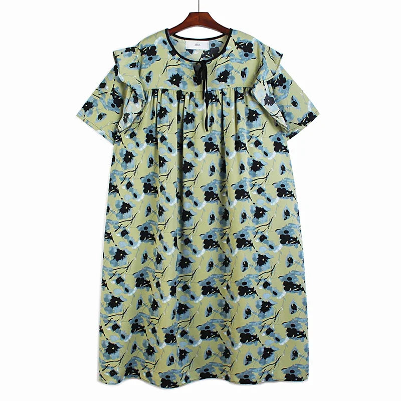 XITAO Print Dress Women Korea 2024 Summer New Personality Fashion Loose O-neck Short Sleeve Knee-length Dress WLD7180