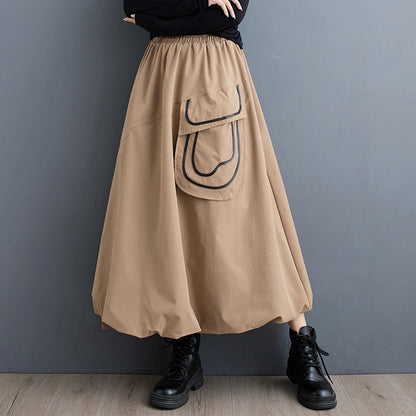 XITAO Loose Solid Color A-line Casual Ankle-length Ball Gown Elastic Waist New Arrival Flower Pocket Autumn Female Skirt GMM1045