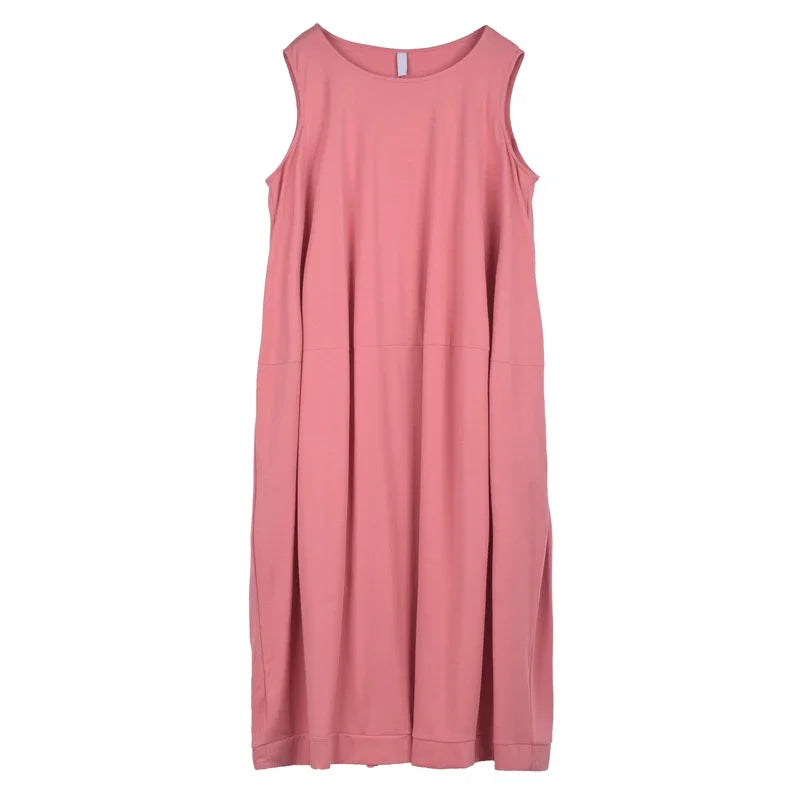 XITAO Loose Solid Color Sleeveless Casual Pleated Dress Simplicity O-neck Pullover 2024 Women Summer New All-match Dress DMJ1805