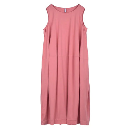 XITAO Loose Solid Color Sleeveless Casual Pleated Dress Simplicity O-neck Pullover 2024 Women Summer New All-match Dress DMJ1805