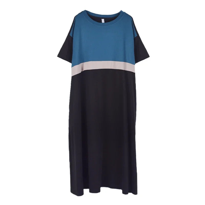 XITAO Plus Size Hit Color Pocket Dress Women Clothes Summer New Fashion Pullover Short Sleeve Casual Dresses  ZLL5446