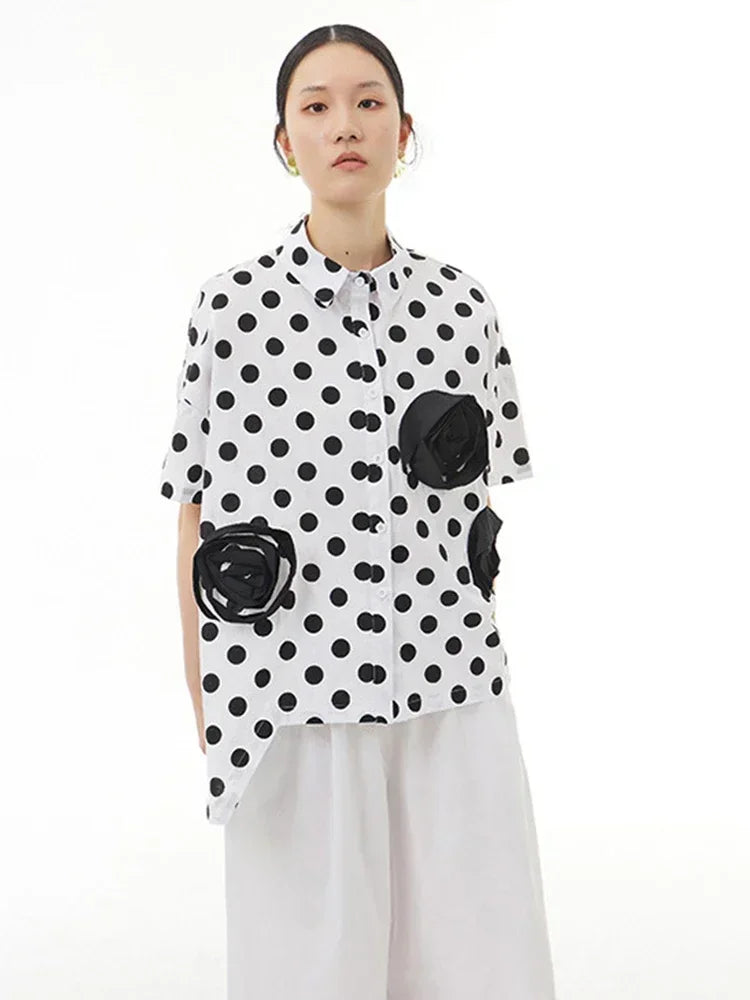 XITAO Single Breasted Dot Shirt Women Korea 2024 Summer New Arrival Fashion Loose Turn-down Collar Short Sleeve Shirt WMD5760