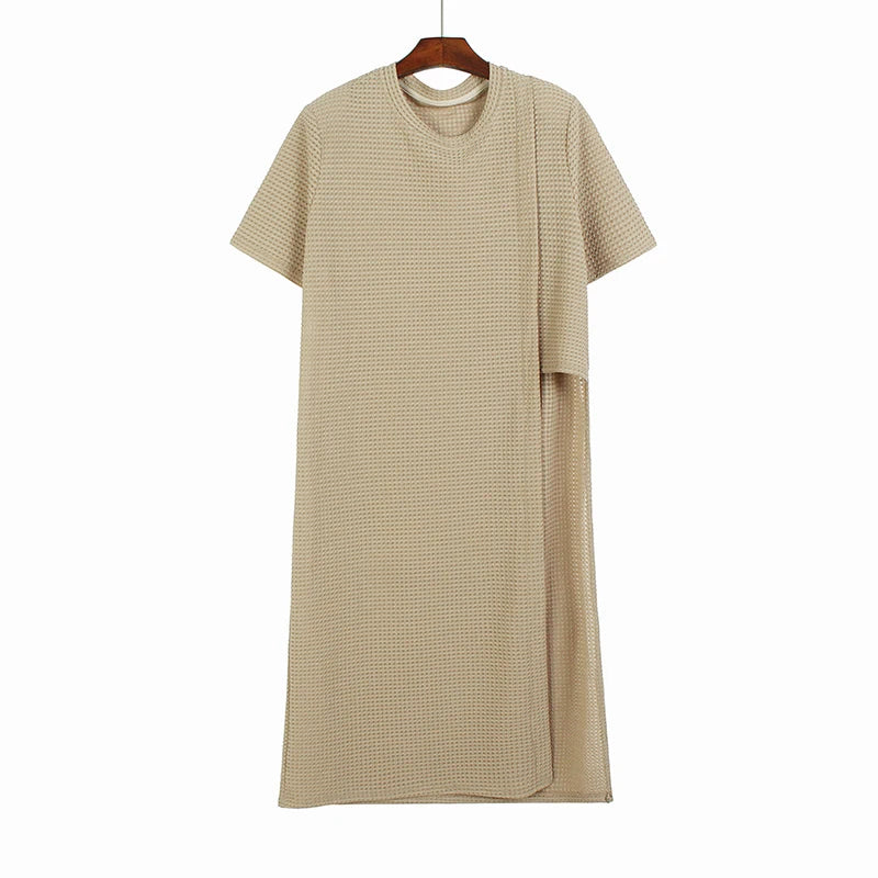 XITAO Asymmetrical Hollow Out T-shirt Dress Solid Color Loose Fashion Casual Women Summer New Long O-neck Dress 2024 LYD1888