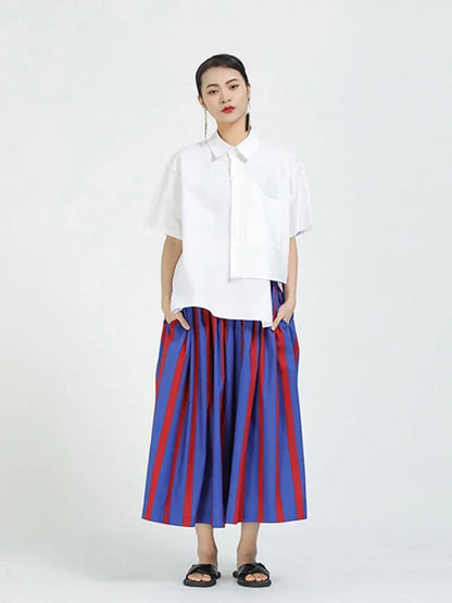 XITAO Striped Patchwork Hit Color Skirt Women Tide Fashion Style Summer New Pocket Elegant Loose Draped Personality ZY4491