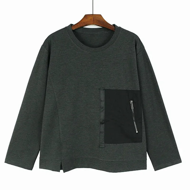 XITAO Solid Color O-neck Long Sleeve T-shirt Zippers Patchwork Patch Casual Simplicity Spring Women New Pullover DMJ3611