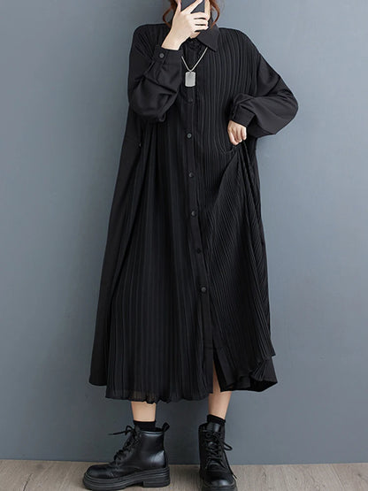 XITAO Full Sleeve Solid Color Patchwork Pleated A-line Dress Loose Fashion Slimming Casual Women Autumn Women Dress ZY8905