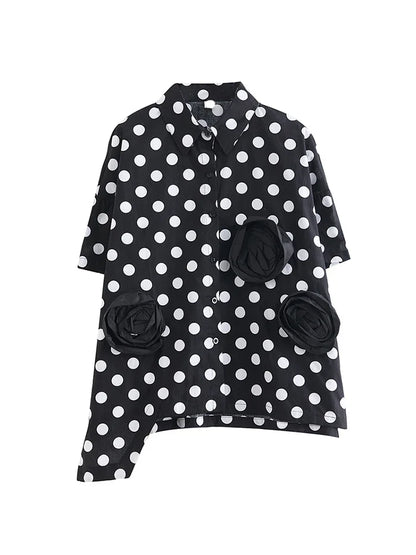 XITAO Polka Dot Single Breasted Shirt Korea Summer New Personality Fashion Loose Turn-down Collar Short Sleeve Shirt WLD16641