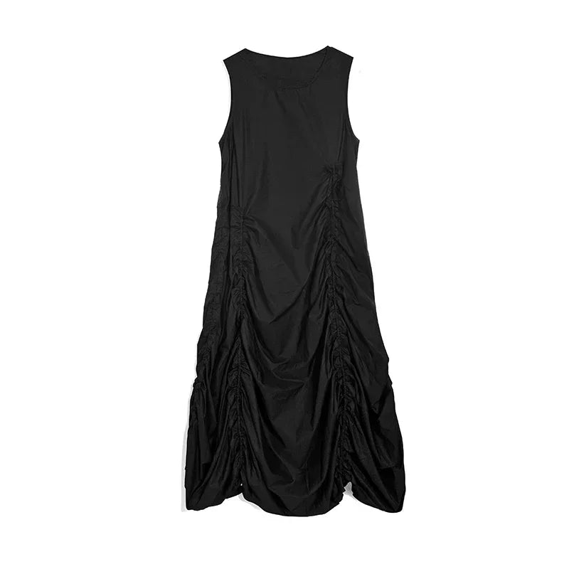 XITAO Folds Sleeveless Dress Fashion Black Casual Women Summer Simplicity New Personality Loose Street Trendy Dress WMD5840