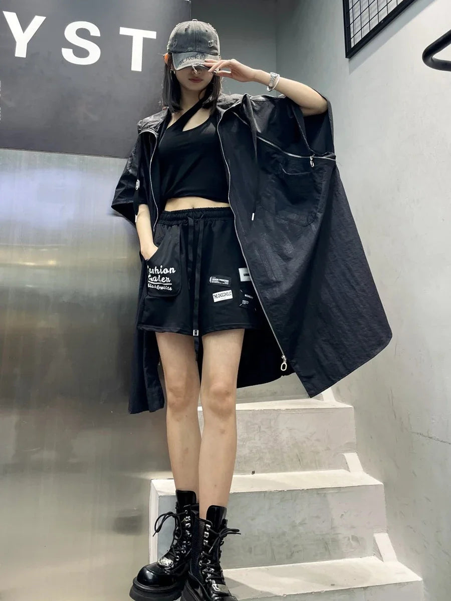 XITAO Zipper Batwing Sleeve Hooded Collar Female Trench Solid Color Autumn New Casual Fashion A-line Women Coat GMM1376