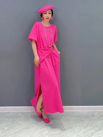 XITAO Hollow Out Dress Solid Color Small Fresh New Casual Style Pullover Elegant Summer Minority Loose Dress WLD11144