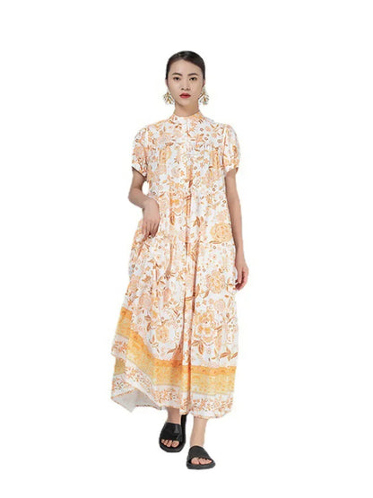 XITAO Print Pattern Dress Fashion New Omen Pleated Hem Irregular Hot Color Patchwork Summer Minority Loose Dress WMD1101