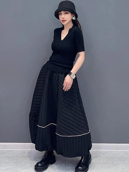 XITAO Female Casual Black Skirt Striped Asymmetrical Splicing Loose Fashion Women Spring New Simplicity All-match Skirt LYD1545