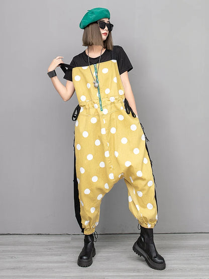 XITAO Loose Dot Patchwork Female Jumpsuits Casual Drawstring Ankle-Length Pants Spring Fashion Women New Cross-pants LYD1611