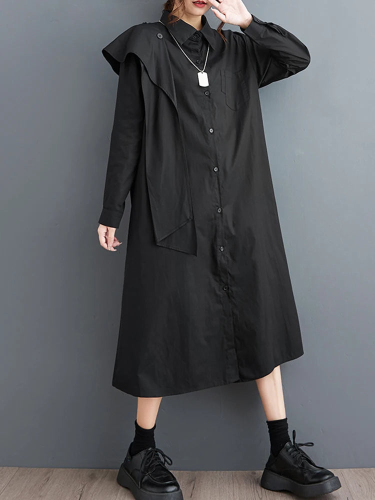 XITAO Full Sleeve Solid Color Female Shirt Dress Fashion Irregular Loose Casual Personality Temperament Women New Dress DMJ4178