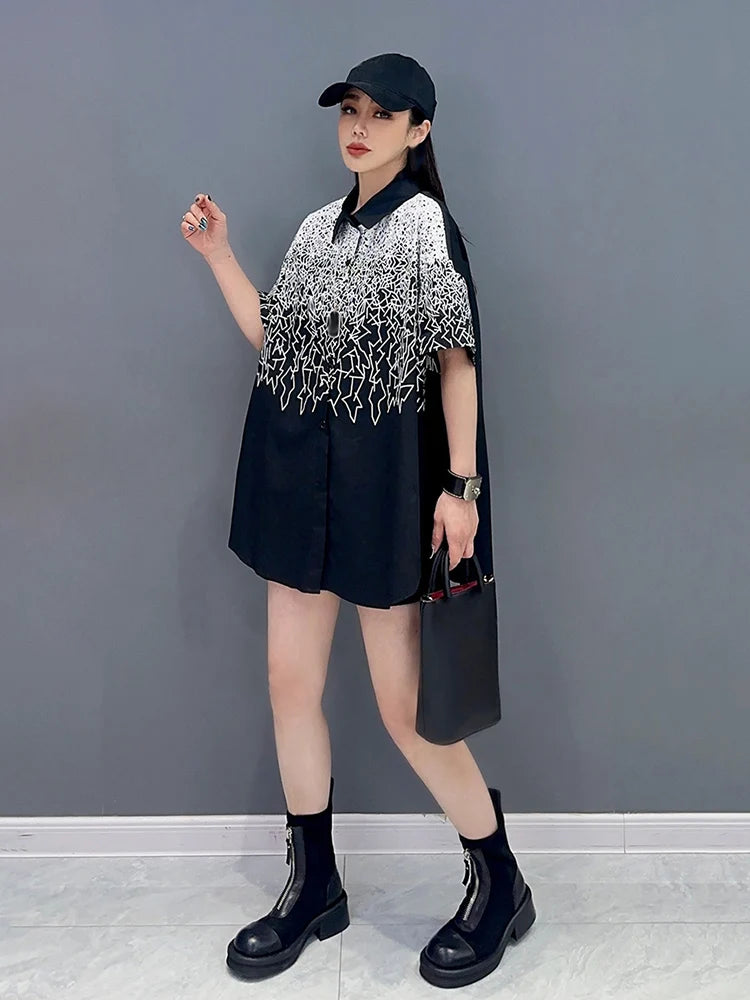 XITAO Casual Print Shirt Turn-down Collar Short Sleeve Single Breasted Loose Simplicity Summer Fashion Women New Shirt LYD1682