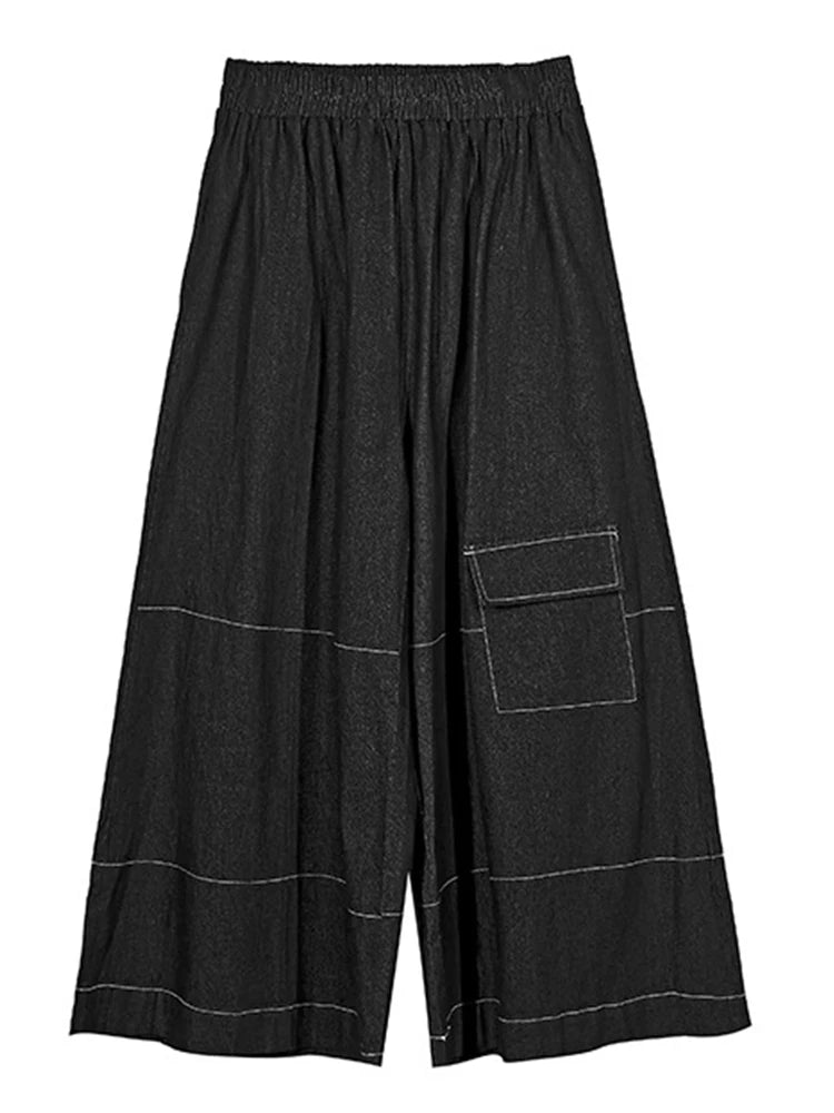 XITAO Pocket Open Wire Wide Leg Pant Casual Ankle-length Loose Fitting Elastic Waist Solid Color Autumn Women Pant GMM1355