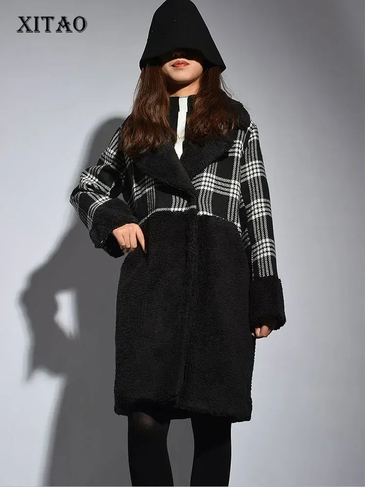 XITAO Long Women Autumn New Winter Fashion Turn-down Collar Full Sleeve Loose Coat Female Patchwork Parka LYH2375