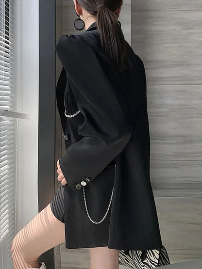 XITAO Black Blazer Fashion New Women Full Sleeve Single Breast Pocket Goddess Fan Casual Style Loose Spring Coat LDD1683