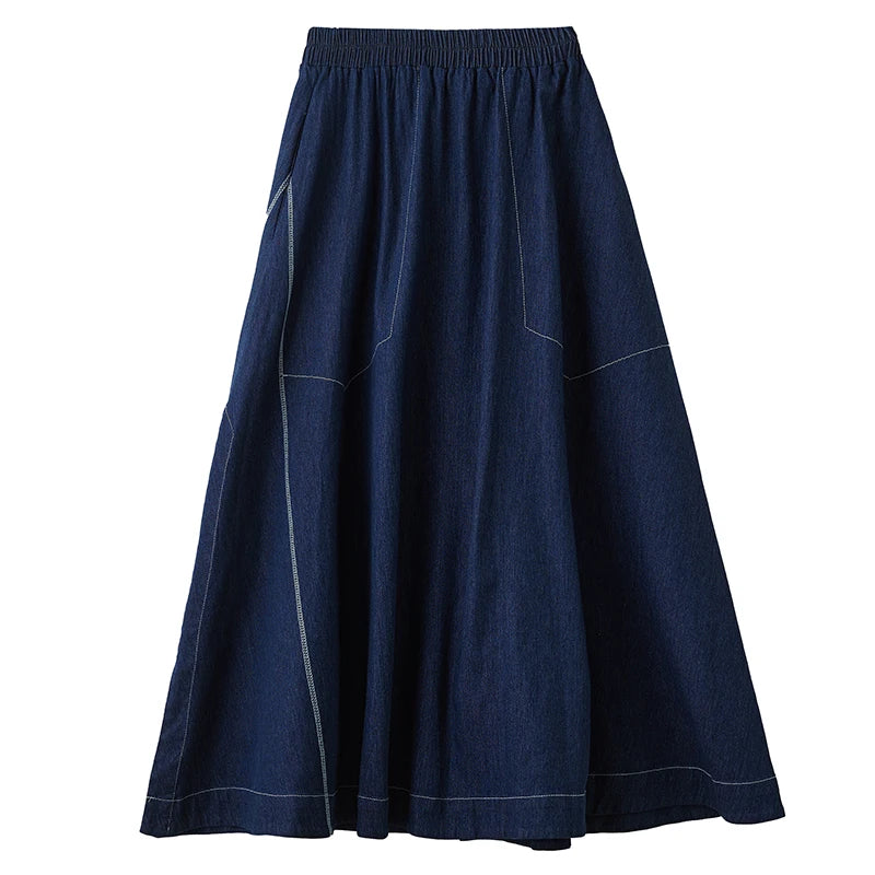 XITAO A-line Casual Solid Color Ankle-length Skirt Irregular 2024 New Loose Autumn Fashion Design Denim Female Skirt ZYY1075