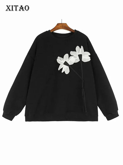 XITAO O-neck Casual Sweatshirt Three Dimensional Decoration Loose Fashion All-match 2024 Spring Women New Sweatshirt DMJ3153