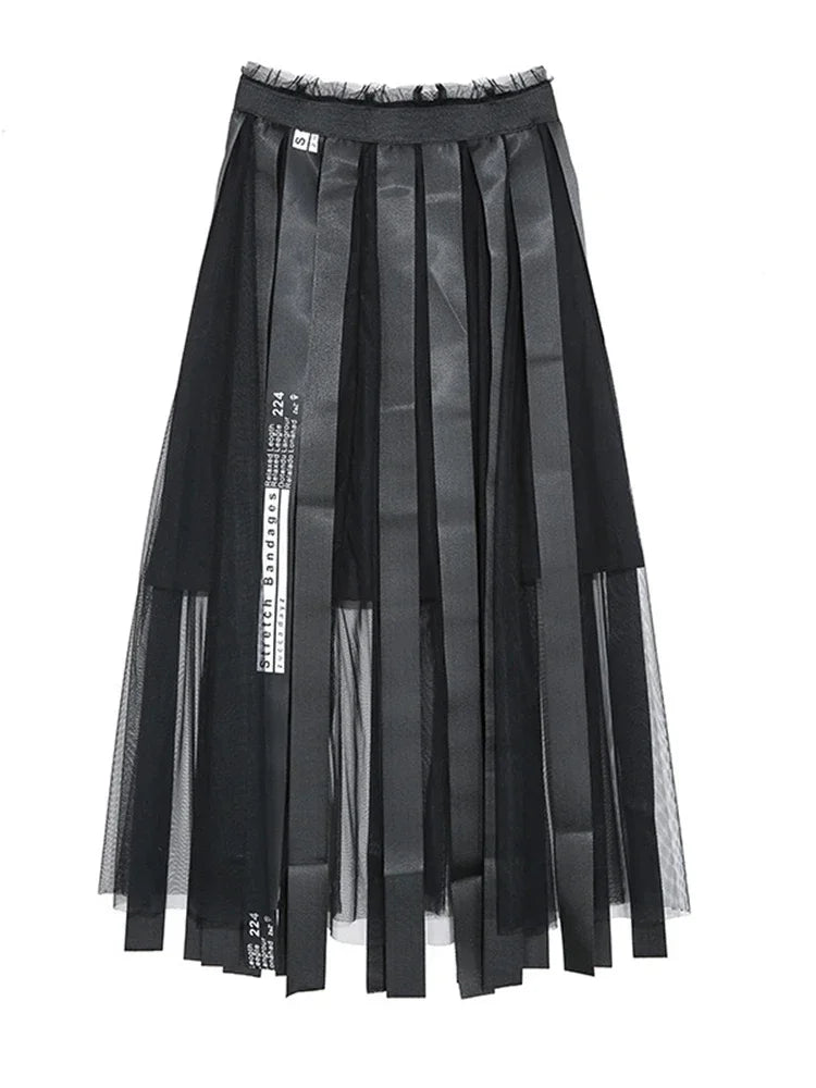 XITAO Spring 2020 New Mesh Splicing Skirts Womens Elastic Waist Tide Brand Webbing Irregular Skirt Streetwear Fashion WLD1084