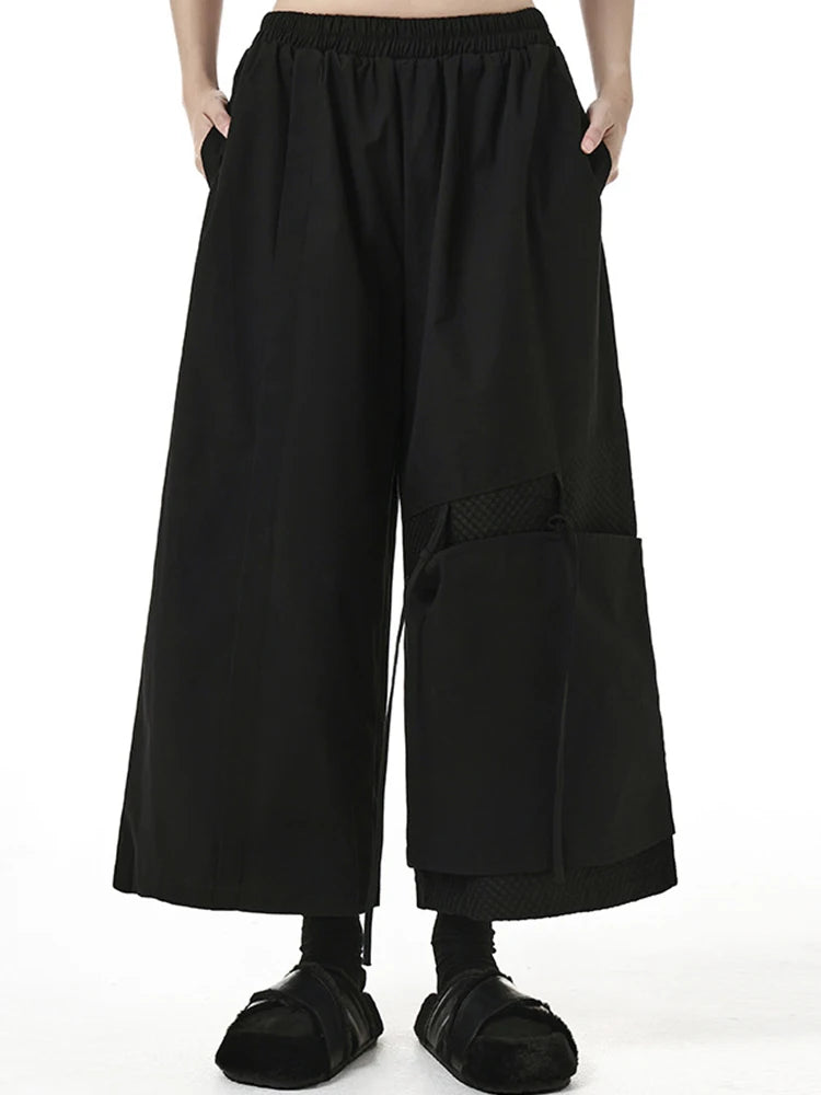 XITAO Irregular Patchwork Ankle Length Pants Pleated Elastic Waist Personality Street All-match Women Wide Leg Pants DMJ3797