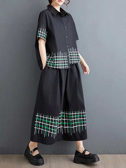 XITAO Black Casual Pants Setse Loos Fashion Contrast Color Irregular Print Shirt Wide Leg Pants New Two Pieces Sets New ZY8793