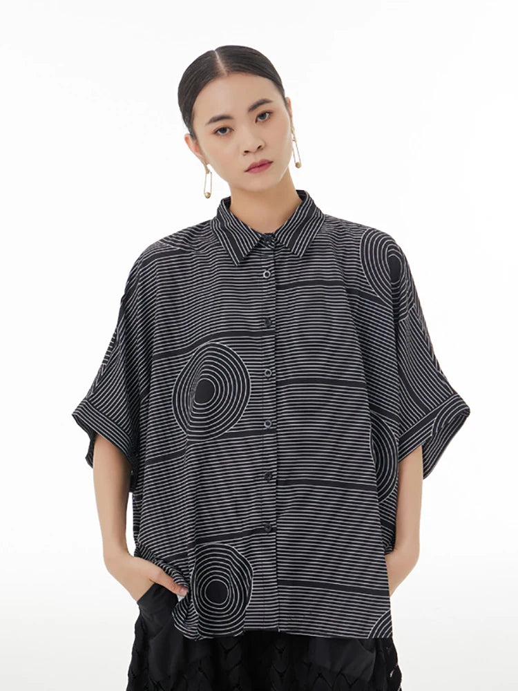 XITAO Batwing Sleeve Single Breasted Shirts Striped Turn-down Collar 2023 Summer New Arrival Casual Fashion All Match WLD11439