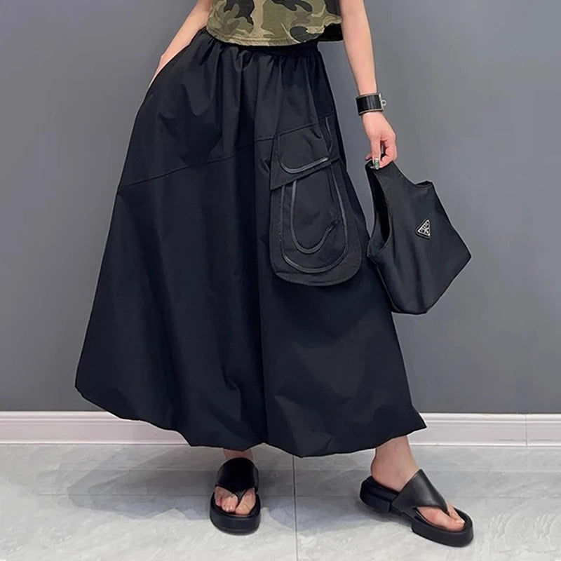 XITAO A-line Casual Ankle-length Loose Solid Color Skirt Elastic Waist Bud Long Style Fashion Pocket Autumn Female Skirt GMM1044