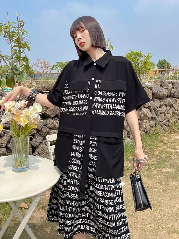 XITAO  Print Pattern Dress Fashion New Women Elegant Goddess Fan Casual Style Loose Pocket 2024 Summer Minority Dress LDD1822