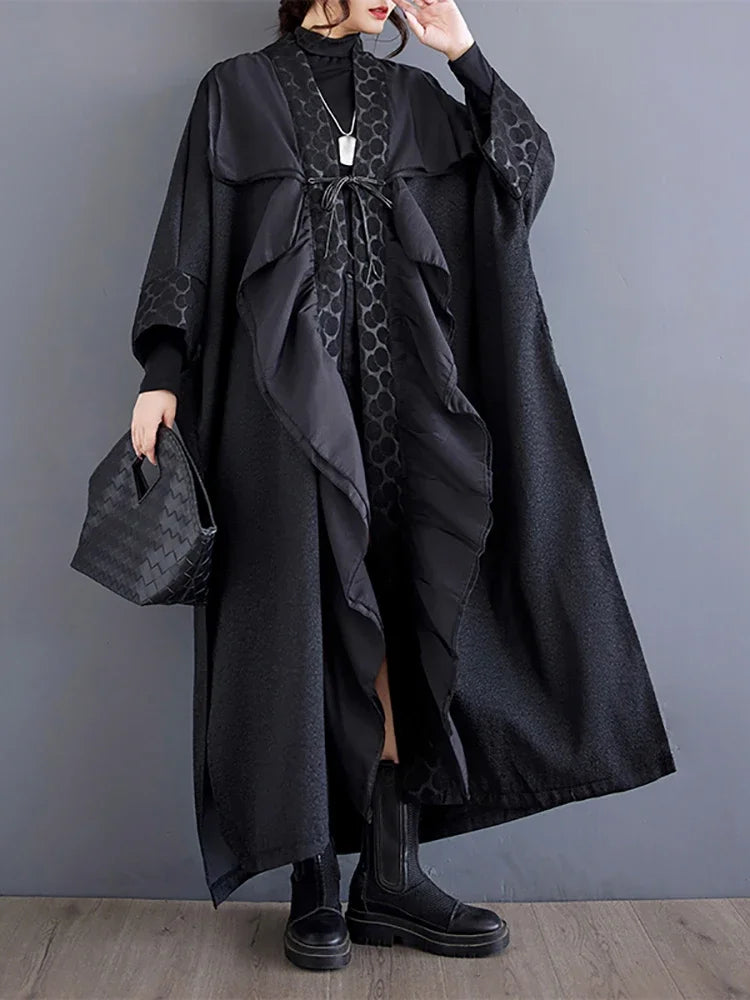 XITAO Side Split Patchwork Single Button Trench V-neck Vintage Personality Loose Slimming Fashion Long Coat Autumn New LJ1011