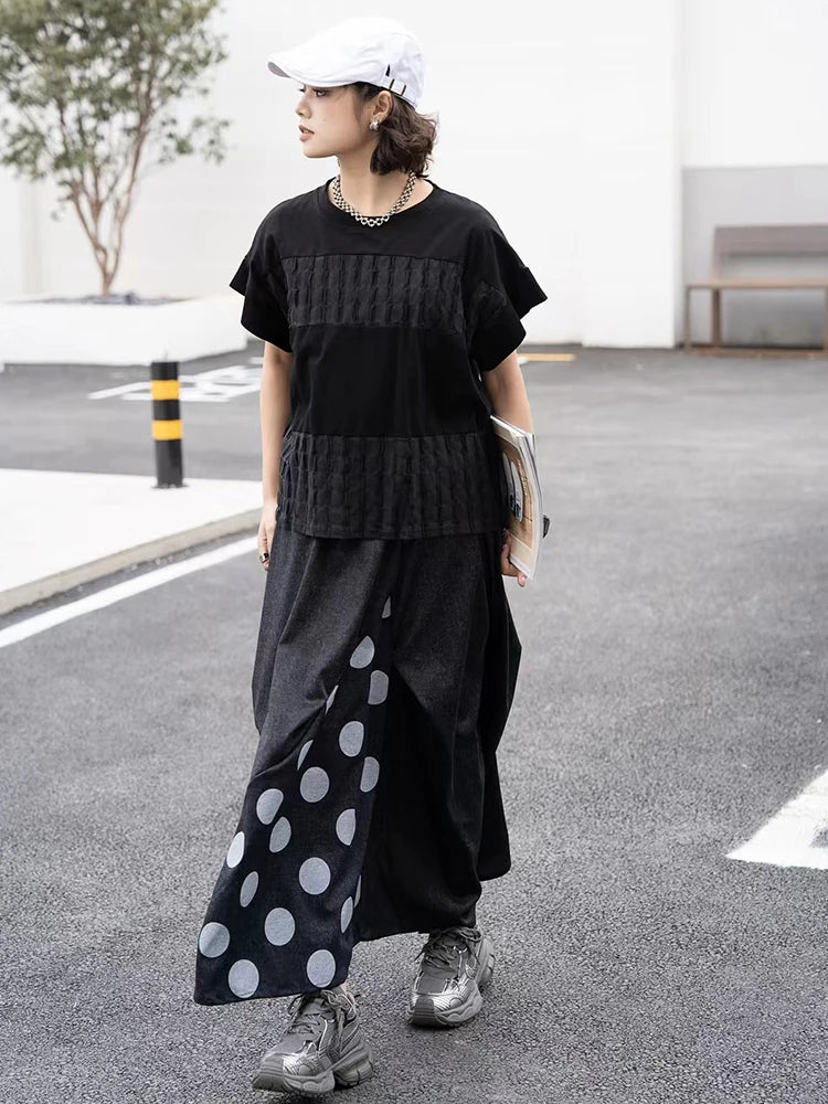 XITAO Asymmetric Patchwork Dot Skirt Loose All-match Trend Women Spring New Casual Elastic Waist Street Wind Skirt GJ1007