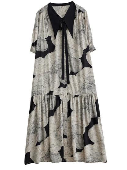 XITAO Drawstring Dress Goddess Fan Casual Style Loose Elegant Goddess Fan Print Pattern 2023 Summer Loose Dress WLD11539