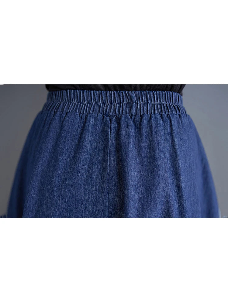 XITAO A-line Casual Solid Color Ankle-length Skirt Irregular 2024 New Loose Autumn Fashion Design Denim Female Skirt ZYY1075