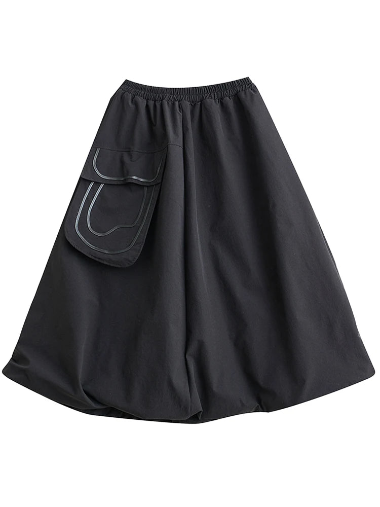 XITAO Patchwork Big Pocket Elastic Waist Female Skirt Loose Casual All-match Personality Autumn Women New Fashion Skirt ZY8893