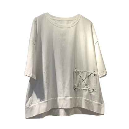 XITAO Simplicity Casual Women T-shirt Top Loose Fashion Solid Color Pullover Short T-shirt 2024 Summer All-match New GJ1011