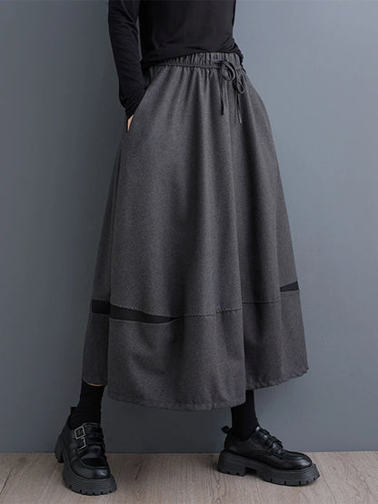 XITAO Casual Solid Color A-line Mid-calf Skirt Contrast Color Patchwork Autumn Women 2024 New Trendy Female Skirt ZYY1090